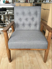 Mid Century Modern Wood and Fabric Armchair, Grey