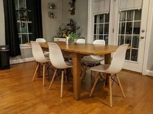 Set of 6, Mid Century Modern Plastic Dining Chairs with Natural Wood Legs