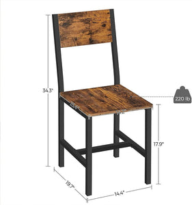 Set of 2, Steel Frame Dining Chair, Rustic Brown and Black
