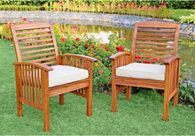 Set of 2, Solid Acacia Wood, Slat Back Outdoor & Indoor Chairs, Brown