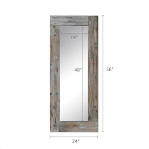 24" x 58" Decorative Wall or Floor Mirror, Rustic Distressed Unfinished Wood Frame, Natural