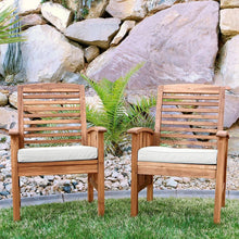 Set of 2, Solid Acacia Wood, Slat Back Outdoor & Indoor Chairs, Brown