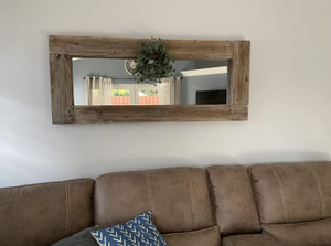 24" x 58" Decorative Wall or Floor Mirror, Rustic Distressed Unfinished Wood Frame, Natural