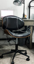 Mid Century Modern Faux Leather Home Office Chair with Wheels, Black