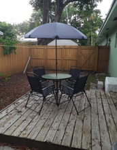 Set of 6, Patio Garden Set with Table, Umbrella and 4 Folding Chairs, Black