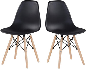 Set of 2, Modern Mid-Century Dining Chair with Natural Wooden Legs, Black
