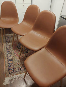 Mid Century Modern Dining Chairs Set of 4 - Brown Faux Leather with Metal Frame