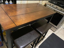 3-Piece, 36" Pub Dining Table Set, Wood Counter Height Table Set with 2 Upholstered Stools