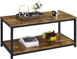 39" 2-Tier Coffee Table w/Open Storage Shelf,RUSTIC BROWN