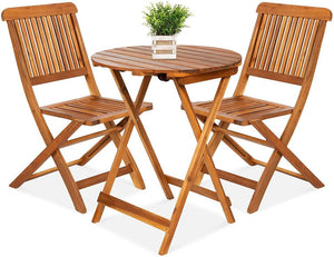 3-Piece Acacia Wood Bistro Set, Folding Patio Furniture for Backyard, Teak Finish - Natural