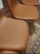 Mid Century Modern Dining Chairs Set of 4 - Brown Faux Leather with Metal Frame