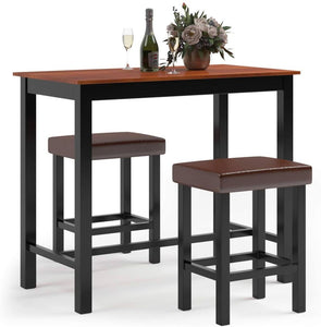 3-Piece, 36" Pub Dining Table Set, Wood Counter Height Table Set with 2 Upholstered Stools