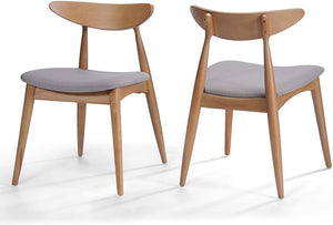 Set of 2, Mid Century Modern Fabric Dining Chairs with Oak Finish, Light Grey / Oak