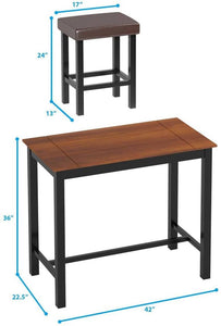 3-Piece, 36" Pub Dining Table Set, Wood Counter Height Table Set with 2 Upholstered Stools