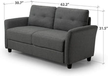 62" Loveseat Sofa / Tufted Cushions / Easy, Tool-Free Assembly, Dark Grey