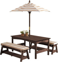 Kids Outdoor Wooden Table & Bench Set with Cushions and Umbrella,Ages 3-8