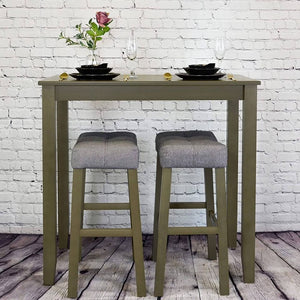 3 Piece Dining Table Set, Counter Height Dining Furniture Two Saddle Stools, Gray