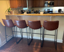 Set of 4, 30" Bar Stools or Pub Stools, PU Leather, Brown