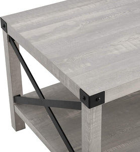 40" Modern Farmhouse Metal Coffee Table, Stone Grey<br data-mce-fragment="1">