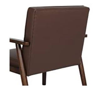 Mid-Century Retro Modern Solid Wood Armrest Accent Chair, Faux Leather Tufted Back Upholstered