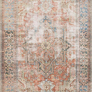 7'-6" x 9'-6 Vintage Printed Persian Area Rug, Terracotta/Sky