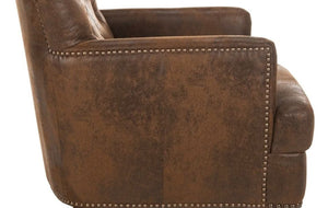 Antiqued Faux Tufted Club Chair with Nail-heads, Brown
