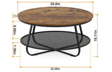 35.8" Round Industrial Coffee Table with Metal Frame, Caramel