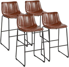 Set of 4, 30" Bar Stools or Pub Stools, PU Leather, Brown