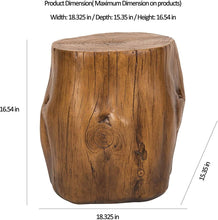 Wood Stump Stool Accent Table 18.325"Wx15.35"Dx16.54"H Brown Set of 1