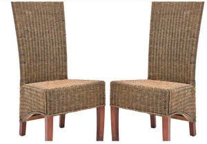 Set of 2, Wicker High Back Dining Chairs, Honey Brown