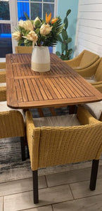 55 - 79 Inches Extendable, Solid Acacia Wood Slatted Patio Dining Table, Brown