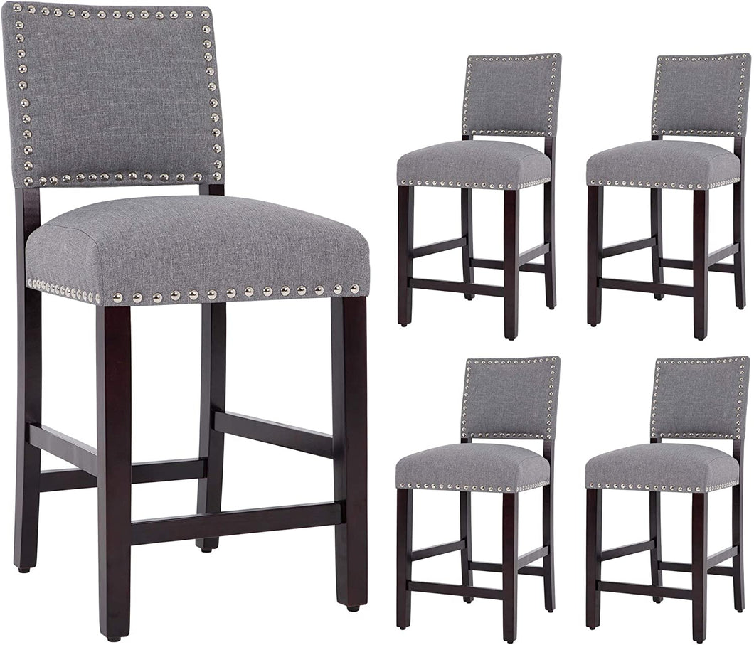 DAGONHIL 24 Inches Counter Height Bar Stools with Black Solid Wood Legs for Dining Room-Set of 4 (Gray)
