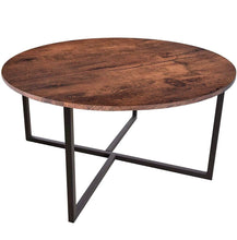 31.5” Round Coffee Table with Metal Frame, Rustic Brown | Anthony's Furniture & Decor