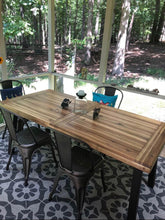 69” Acacia Wood Dining Table, Natural Stained with Rustic Metal