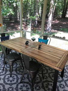 69” Acacia Wood Dining Table, Natural Stained with Rustic Metal