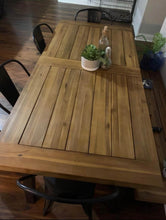 69” Acacia Wood Dining Table, Natural Stained with Rustic Metal