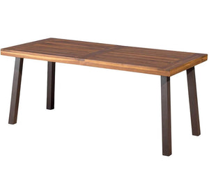 69” Acacia Wood Dining Table, Natural Stained with Rustic Metal