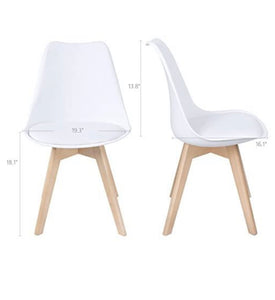 Set of 4, Mid Century Modern Dining Chair with Beech Wood Legs and Soft Padded Shell, White