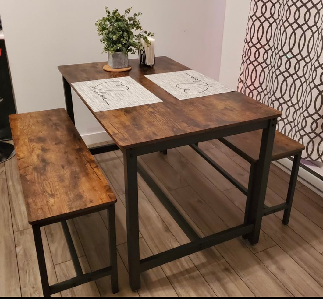 47.2” Dining Table with Metal Frame, Rustic Brown