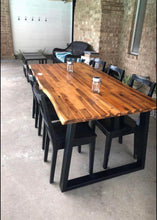71” Acacia Wood Dining Indoor or Outdoor Dining Table, Rustic Brown & Black