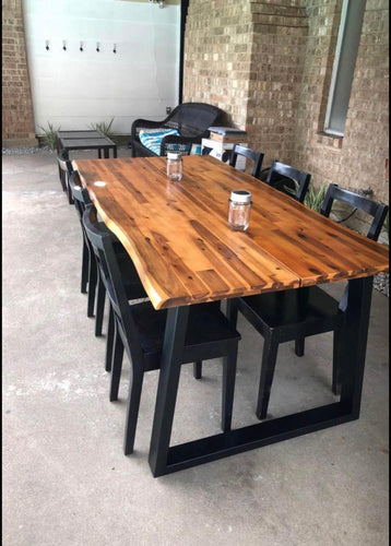 71” Acacia Wood Dining Indoor or Outdoor Dining Table, Rustic Brown & Black