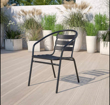Set of 2, Indoor or Outdoor Stacking Chairs with Aluminum Slats, Black
