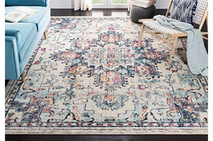 Safavieh Madison Collection MAD473B Boho Chic Medallion Distressed Non-Shedding Stain Resistant Living Room Bedroom Area Rug, 8' x 10', Cream / Blue