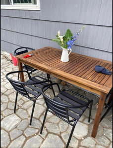 34” Contemporary Slatted Outdoor Dining Table, Dark Brown