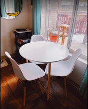 Set of 4, Mid Century Modern Plastic and Wood Dining Chairs, White