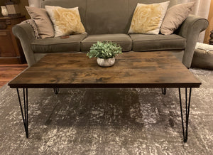 43.5” Rustic Wood Coffee Table with Metal Frame, Walnut