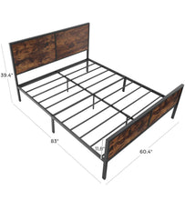 Queen Bed Frame with Headboard, Footboard and No Box Spring Needed, Rustic Brown