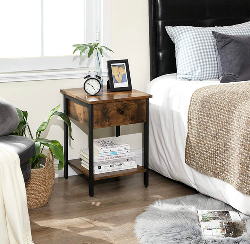 21.7” Night Stand with Drawer and Shelf, Rustic Brow