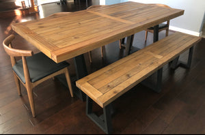 84" W x 42" D x 30" H Wood Dining Table, Natural and Black Finish