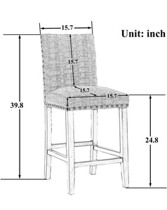 Nailhead 24 Inches Counter Height Stools Upholstered Bar Stools with Solid Wood Legs,